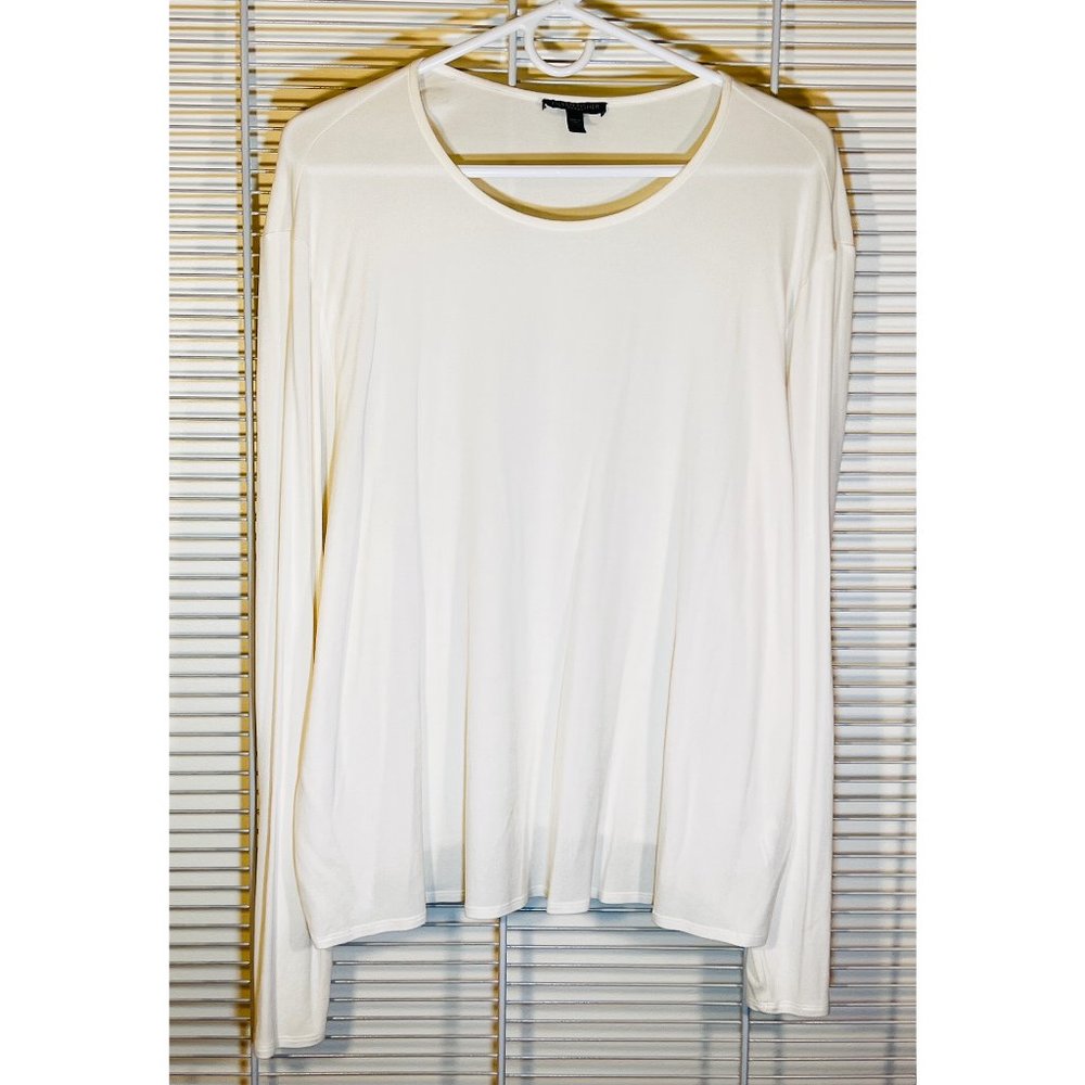 Eileen Fisher Woman Silk Round Neck Long Sleeve Top in Cream, Size 2X, Like New